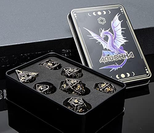 ARUOHHA Hollow Dragon Metal Dice Set - Blue, 7-Piece DND RPG Polyhedral Dice With Gift Box - View #2