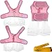 Cute Elegant Pink Mesh Dog Cat Pet Vest Harness with Bow tie Lace and White Short Skirt Dress Artificial Pearls and Matching Leash Set for Dogs Cats Pets (Chest Girth: 13.8