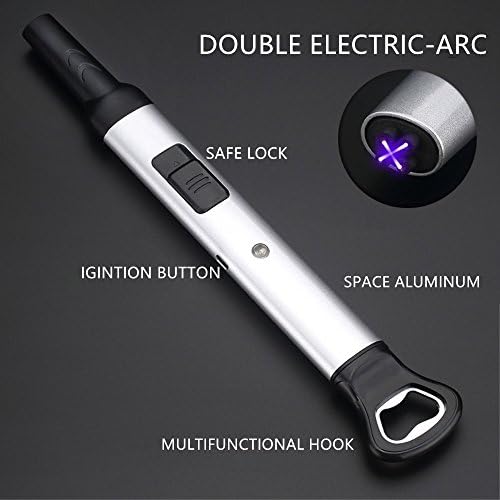Zinc Alloy Space Aluminum Intelligent Electronic USB Rechargable Pulse Plasma Double Arc Lighter with Safe Lock Windproof for Home Kitchen Candles Fireworks Smoke Camping Hiking Travelling Outdoors