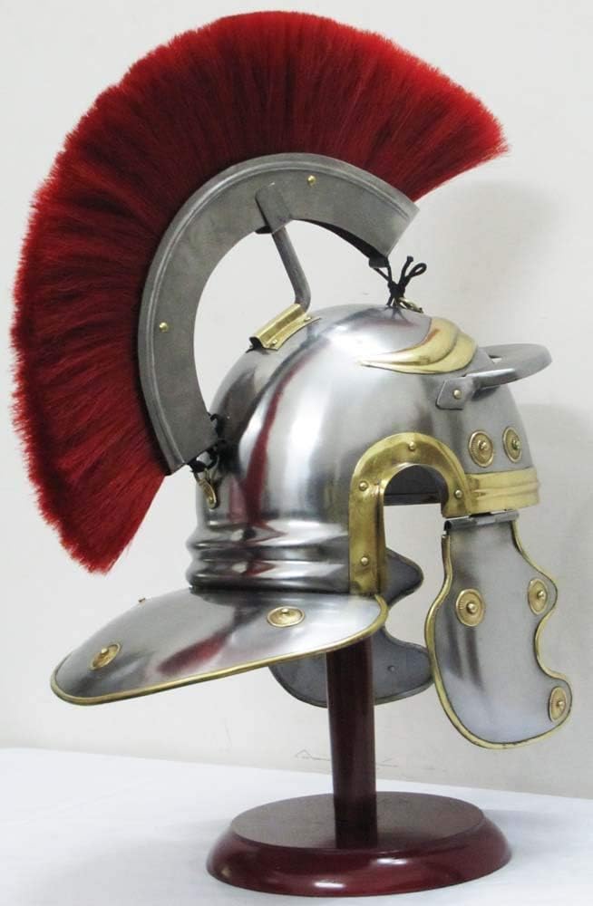 Roman Centurion Medieval Knight Helmet Warrior Armor Halloween costume Metal Red Plume with inner liner