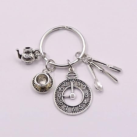 Amazon Co Jp ファッションジュエリーキーホルダー コーヒーカップ時計ティーポットスプーンキーホルダー 時計キーホルダー 車 バイク