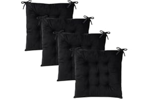 MissSoul Set of 4 Chair Cushions for Dining Chairs with Ties, Indoor Non-Slip Kitchen Chair Pad and Dining Room Seat Cushion Mat for Office Living Room Outdoor 15.5" - Black