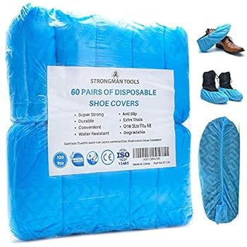 Strongman Tools | 120 Pack (60 Pairs) Extra Thick Disposable Shoe & Boot Covers | Durable & Water Resistant | Anti-Slip | One Size Fits Most