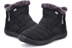 Womens Snow Boots Winter Fur Lined Ankle Boots Ladies Side Zipper Warm Lightweight Booties Outdoor Anti-Slip Girls Walking Bo