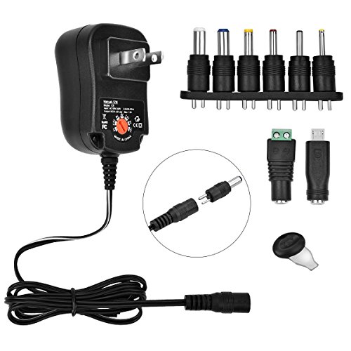 IKOCO 12W Multi Voltage Switching AC Power Adapter Supply Charger with 8 Selectable Adapter Plugs,3V 4.5V 5V 6V 7.5V 9V 12V 1A for Household Electronics and LED Strip â€¦