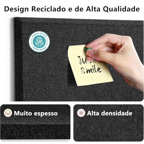 Quadro de Cortiça Feltro 120x90, GODREAM Quadro de Aviso, Mural de Recado Fotos Grande, Placa de Cortiça Autoadesivo, Organizador de Parede para Escritório, Casa, Escola, 12 peças (Preto)