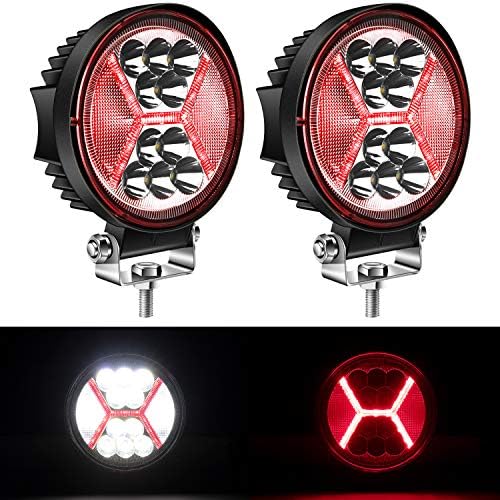 Yorkim 4.5" LED Pods, 2-Pack Off Road LED Light Bar Spot Flood Combo Round Red X-Shape Work Light Fog Lights Driving Lights for Truck Jeep SUV ATV UTV Pickup with Flash Strobe Fucntion