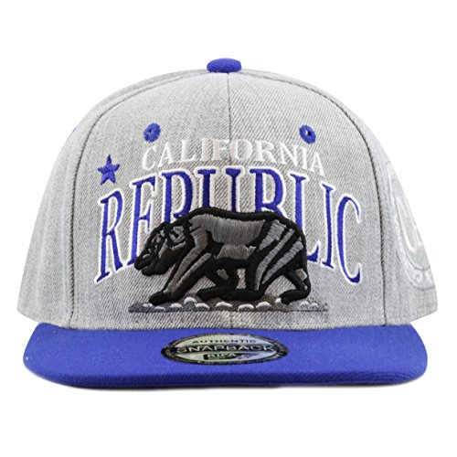 THE HAT DEPOT 1300A Premium Quality "Republic California" Soft Heather Grey Snapback Cap (Royal)