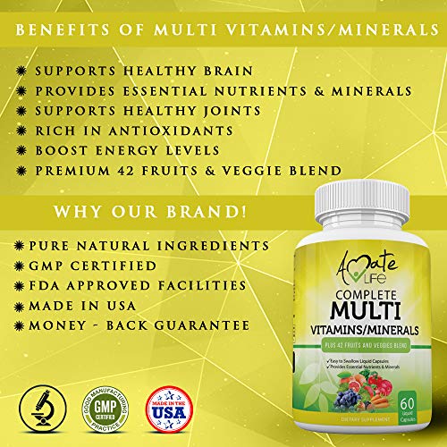 Multivitamins / Minerals Capsules with Zinc and Premium 42 Fruits and Veggies Blend for Immune