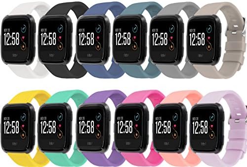 KOMEI Fitbit Versa Bands Sport Packs, Sport Silicone Accessory Replacement Bands with Clasp for Fitbit Versa Smartwatch Men Women. (12PCS, Small)