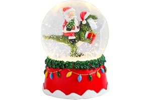 BDOR Christmas Snow Globe with Santa and Dinosaur, 3.9x3.9x5.1 Inch LED Light-Up and Music, Battery Operated Holiday Decoration – Festive and Fun for Holiday Décor and Gifts