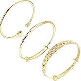 Eyixvan 3 Pack Gold Plated Adjustable Bangle Bracelets for Women, Stackable Classical Cuff Bangle Set for Women, Jewelry Gift for Her Valentines Day, Mothers Day, Birthday, Anniversary, Christmas