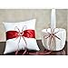 MAYMII 2 Heart Rhinestones Ivory Satin Wedding Flower Girl Basket and Ring Pillow Set, Ivory (Red)
