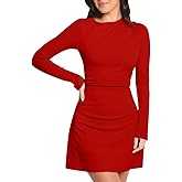 GOBLES Women's Sexy Long Sleeve Boat Neck High Waist Slim Fitting A-line Mini Party Dress