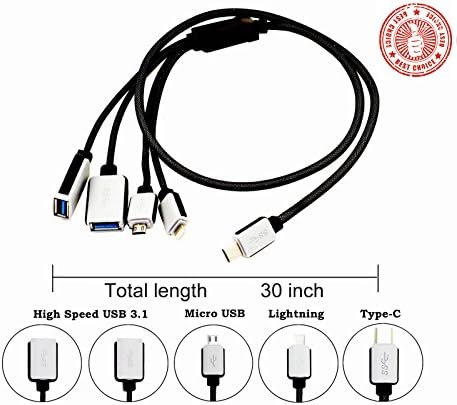 4in1 High Speed USB 3.1 USB C Type-C to OTG Lightning Micro USB Connector &amp; 2x USB 3.0( Supports USB 2.0 )For Apple The New Macbook Chromebook Pixel &amp; Other Type-C Smartphones （4in1 Type-C OTG)