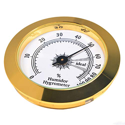 REMIGHTELY BRIGHT Cigar Hygrometer - Precision Round Glass Pointer Hygrometer for Metal Cigar Box/Cigar Cabinetï¼Œ Diameter 2in and Gold