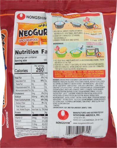 NONG SHIM RAMEN NOODLES, GOURMET INSTANT RAMEN, PREMIUM MICROWAVABLE NOODLE SOUP, NEOGURI SPICY SEAFOOD, 4.2 OUNCE (PACK OF 1)