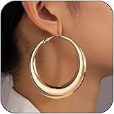 Chunky Gold Large Hoop Earrings for Women, Dainty 14K Gold Big Circle Round Statement Earrings Silver Trendy Thick Hoops Ear Jewelry for Anniversary