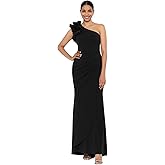 Xscape Womens Xscape Women's One-Shoulder, Floor-Length, Scuba Crepe Dress with Ruffle Detail (Reg and Petite)