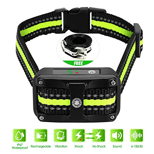 Bark Collar [ Newest 2019 Upgraded ] Rechargeable Shock Training Collar with IP67 Waterproof and Smart Detection Module w/Triple Anti Barking Modes: Beep/Vibration/Shock for Small/Medium/Large Dogs