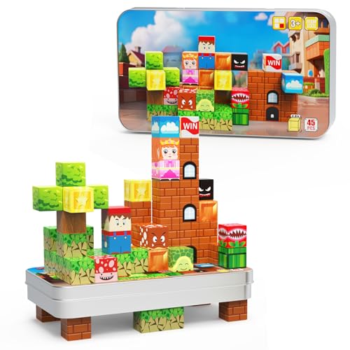 Photo 1 of ***MINOR DAMAGE TO PACKAGING AND BLOCKS*** DANIUBE Mini Magnetic Blocks for Kids, 45PCS Travel Magnetic Block Cubes with Iron Box, Stacking Magnets Building Toys, Montessori Educational Construction Toys for Toddlers Gifts.