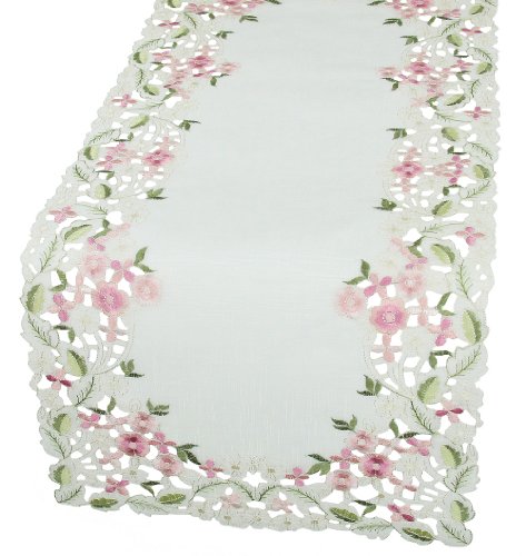 Xia Home Fashions Fairy Garden Sheer Embroidered Cutwork Mini Spring Table Runner, 12 by 28-Inch