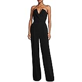 LETSVDO Women's Elegant Strapless Jumpsuit Dressy Sleeveless Wide Leg Tube Top Formal Cocktail Party Rompers with Belt