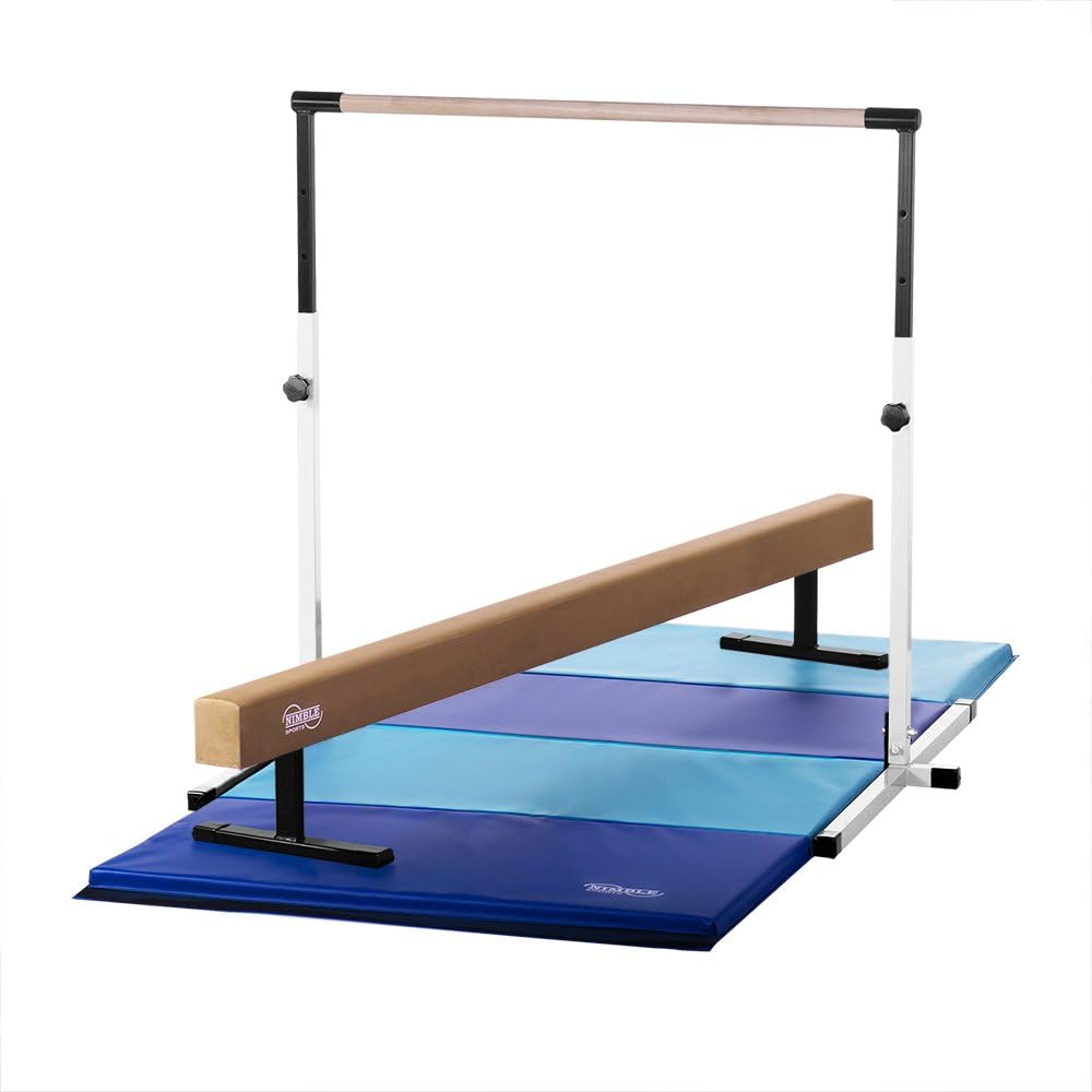 New Nimble Sports Blue Suede Adjustable Height Gymnastics Balance Beam