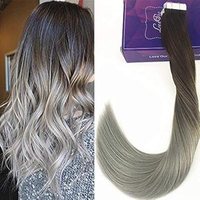 Laavoo 16 Inch Balayage Tape In Hair Extensions 3 Silver Dark