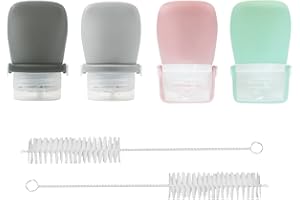 TACYKIBD 4Pcs Squeeze Salad Dressing Bottles, Leakproof Mini Sauce Condiment Bottles and Portable Dressing for Lunch with Bandage, Salad Dressing to Go Container with 2Pcs Cleaning Brush (38ml)