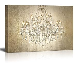 Canvas Wall Art - Crystal Clear Chandelier on Vintage Background - Giclee Print Gallery Wrap Modern Home Art Ready to Hang - 12x18 inches