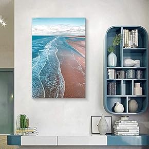 Canvas Wall Art Pink Sand Beach Wave Ocean Painting Artwork for Home Prints Framed - 12x18 inches