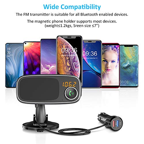 Comsoon Bluetooth FM Transmitter & Magnetic Phone Car Mount, 2 in 1 Car Kit with Quick Charge 3.0 + 5V/2.4A Smart IC Dual USB Car Charger, 360° Rotatable Dashboard Cell Phone Holder - Thumbnail 5