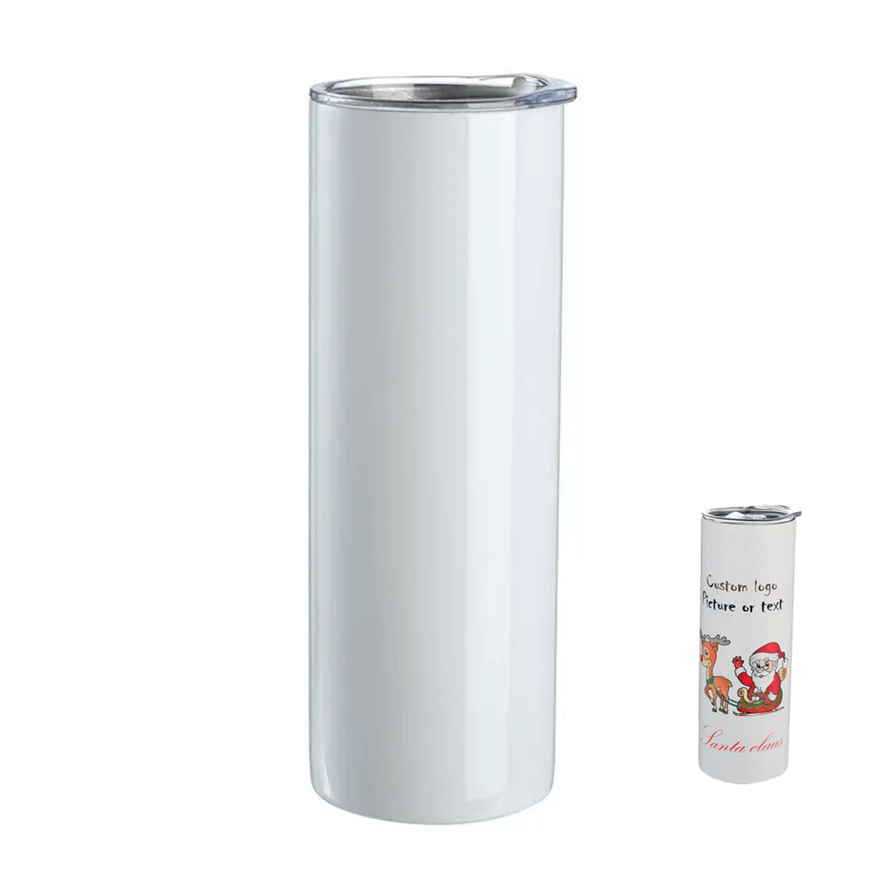 Gteller Double Wall 18/8 Stainless Steel Vacuum Slim Skinny Tumbler with Straw and lid, Insulated Travel Mug for Sublimation (White-Sublimation, 1pack-20oz)