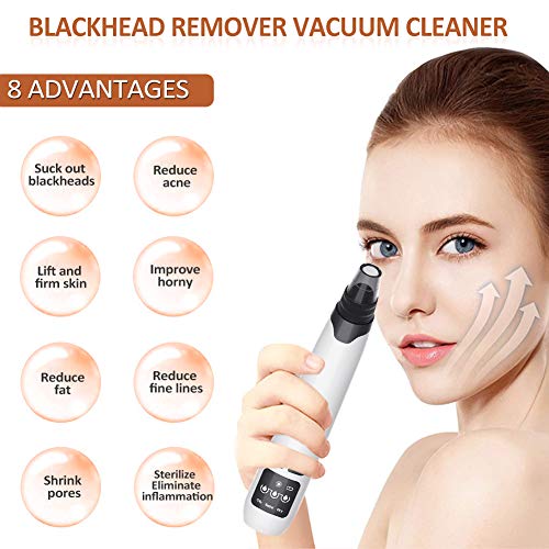 Blackhead Remover Vacuum, USB Rechargeable Facial Pore Cleaner Electric Acne Comedone Extractor Kit with Hot Compress Including 4 Suction Head and 3 Adjustable Suction for Women and Men
