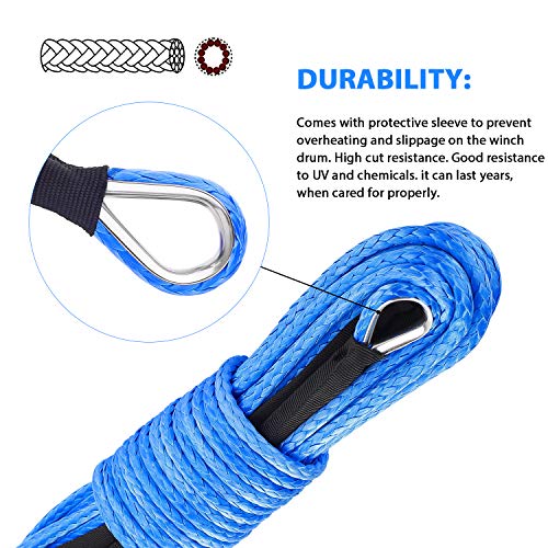 NELOMO 50'x3/16 Strong Durable Synthetic Winch Rope 5000-5500LBS Blue Fastness for ATV UTV KFI Vehicle Car Motorcycle (Blue, 3/16")