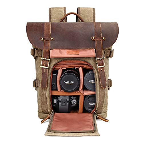 Kattee DSLR Camera Backpack Canvas Vintage Waterrepellent 15 inch