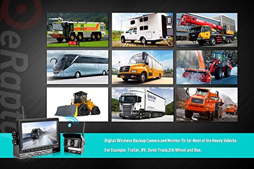 eRapta Wireless Backup Camera and Monitor Kit Reverse Rearview Cam Digital Signal 2018 Update for Truck/Trailer/Bus/RV/Pickups/Camper/Motorhome/Van When Reversing Parking Backing Up E1