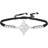TEAMER Beads Charm Wax Rope Witches Knot Bracelet Stainless Steel Celtic Knot Bracelet Wiccan Symbol Adjustable Bracelet for Women