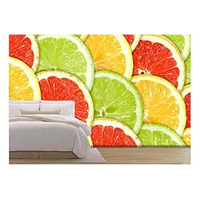 Abstract Three-Color Background with Citrus-Fruit of Grapefruit, Removable Wall Mural | Self-Adhesive Large Wallpaper - 66x96 inches