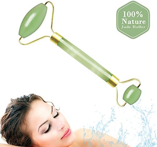 Jade Roller for Face, Jade Roller Massage, Facial Roller, 100% Natural Jade Double Roller for Face Neck and eyes, Jade Massager Roller for Anti Aging, Anti-Wrinkle, Slimming, Beauty Skincare Tool