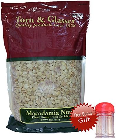 Torn & Glasser Macadamia Nuts, Diced, Roasted, No Salt (FREE Bonus Gift) (1 Pack)