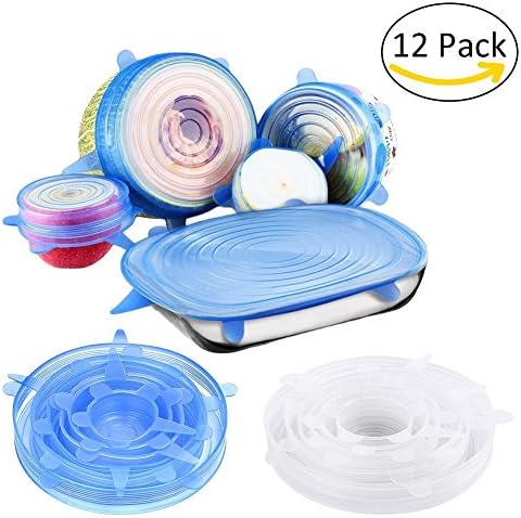 Seal Food Stretch Silicone Lids - 8th team 12 Packs Reusable Cover Lids,Heat Resistant,Fit Various Sizes and Shapes of Containers,Microwave and Dishwasher Safe