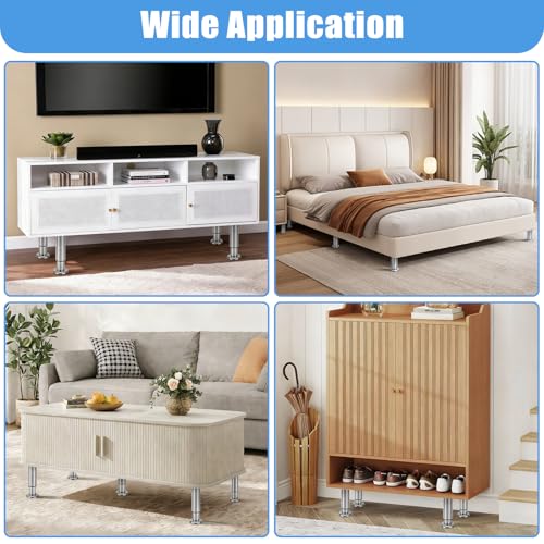 Set of 4 Adjustable Stainless Steel Furniture Legs, Table Legs, Bed Legs, Bathroom Furniture Feet for TV Cabinet, Sofa, Chair, Bathroom (18-30 cm)
