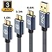 sweguard Galaxy S5/Note 3 Charger Cable, 3Pack(1ft,3.3ft,6.6ft) USB 3.0 Micro B Cable Nylon Braided Charging Cord for Samsung Note/Tab Pro 12.2,Toshiba Seagate WD External Hard Drive, Camera (Grey)