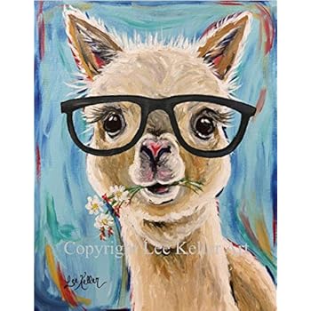 Alpaca art Print, Cute alpaca with glasses, Llama with glasses art
