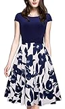 HOMEYEE Women's 1950s Vintage Elegant Cap Sleeve Swing Party Dress A009 (L, Dark Blue)
