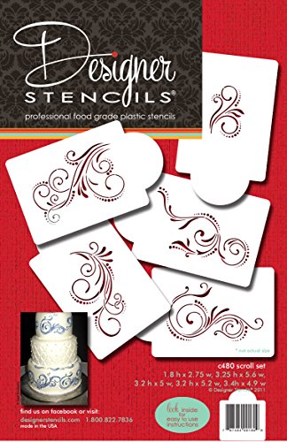 Designer Stencils C480 Five Scroll Cake Stencil Set, Beige/semi-transparent