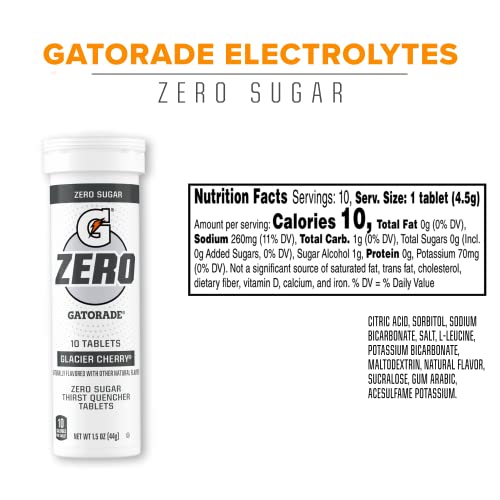 GATORADE ZERO TABLETS: ZERO SUGAR, ALL THE ELECTROLYTES, GLACIER CHERRY, 1.5OZ TUBES (80 TABLETS)
