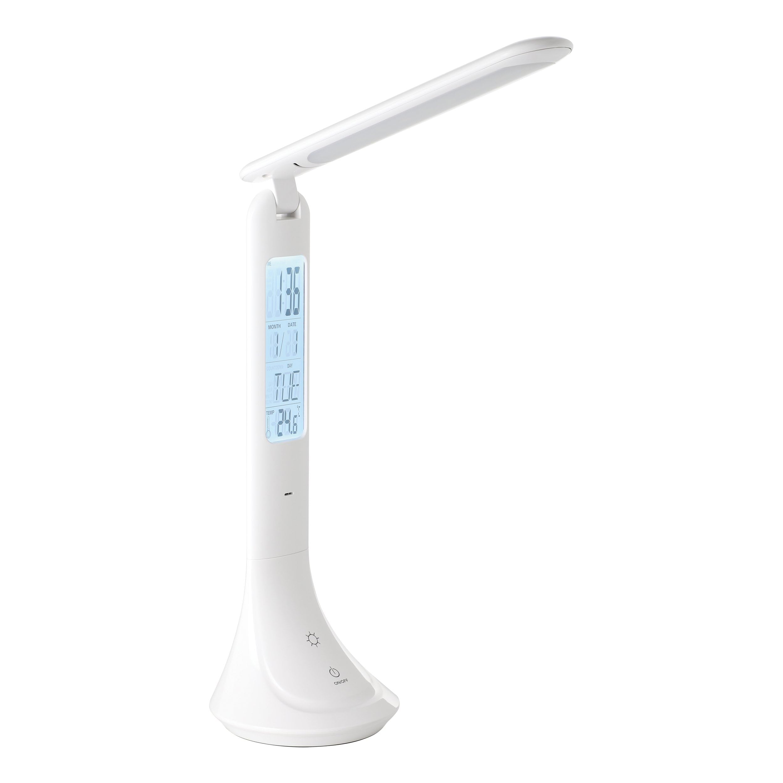 Eglo LED Table lamp Coluccia, Bedside lamp with Alarm Clock and Thermometer, Touch dimmable Desk lamp Made of White Plastic, Office Lighting Neutral White
